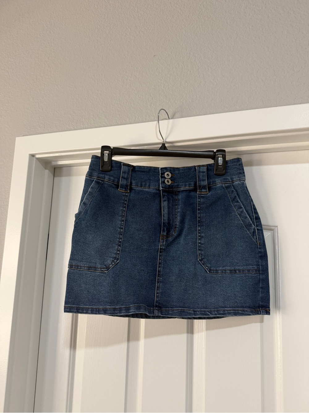 Dark Blue Denim Mini Skirt - Women's Classic Denim (with stretch)
